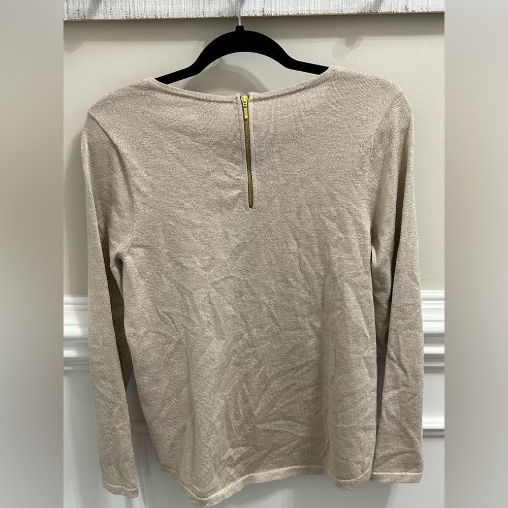 Chico’s Zip Back Lurex Mindy Pullover Sweater in Stardust Gold sz M 8 - Picture 4 of 7